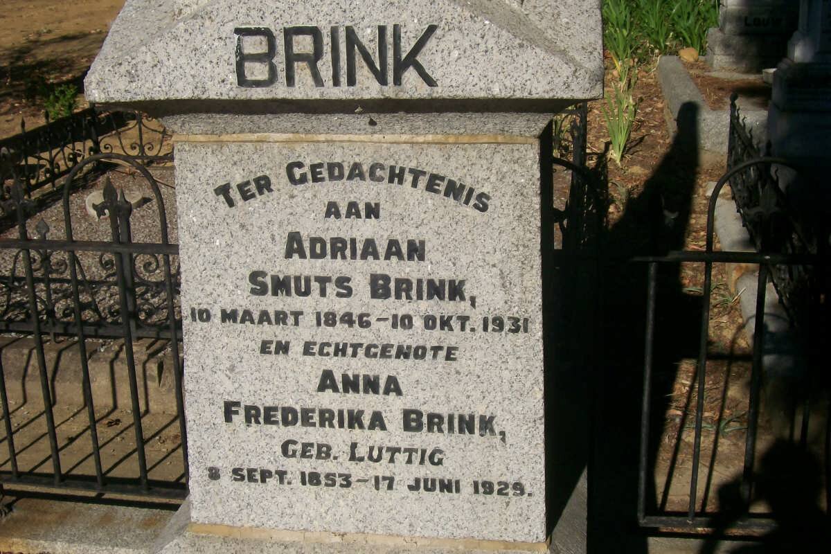 BRINK Adriaan Smuts 1846-1931 &amp; Anna Frederika LUTTIG 1853-1929