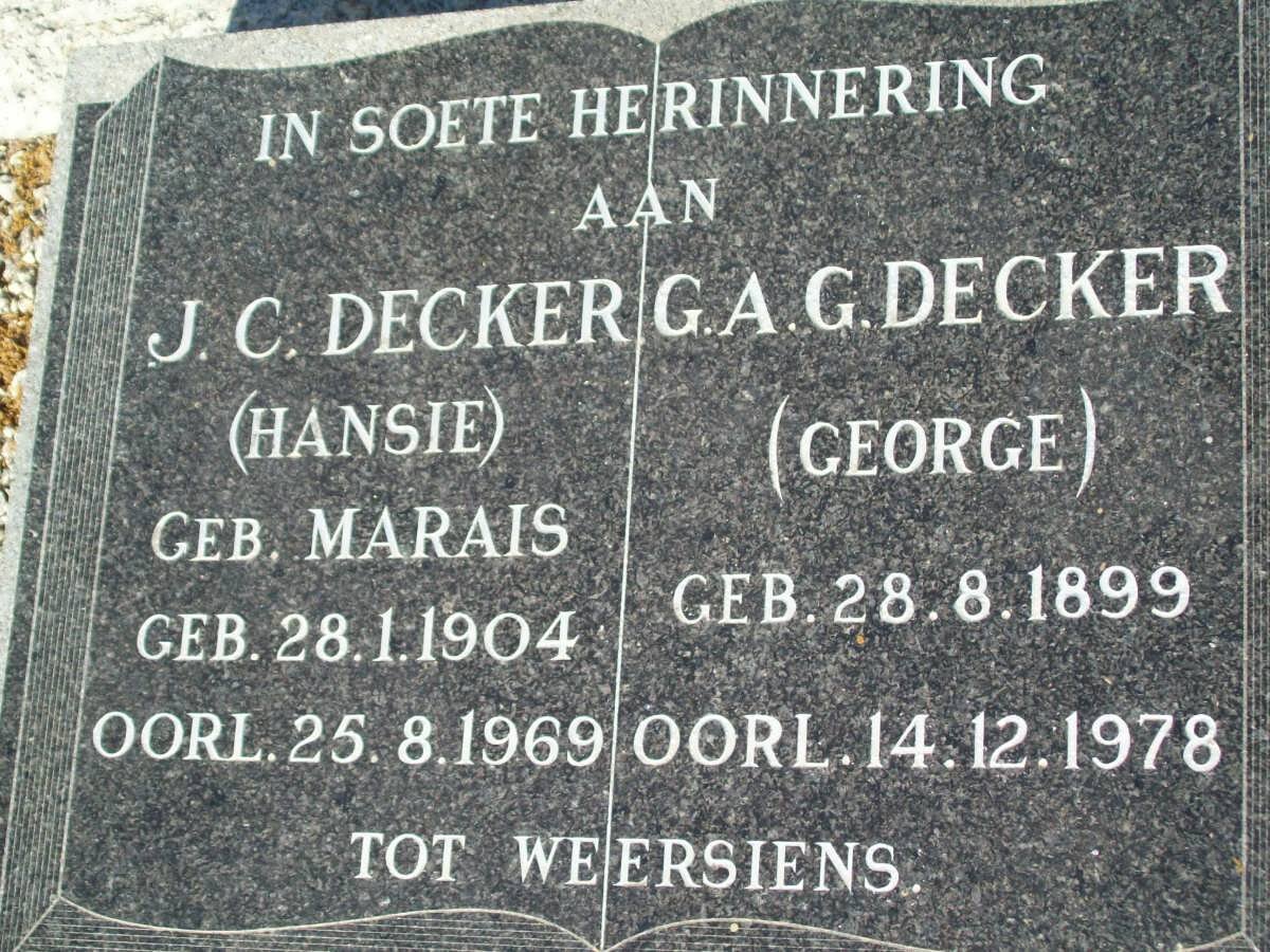 DECKER G.A.G. 1899-1978 &amp; J.C. MARAIS 1904-1969