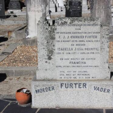 FURTER F.J.J. 1879-1942 &amp; Isabella J. SIEBRITS 1877-1971 :: FURTER Francina -1916