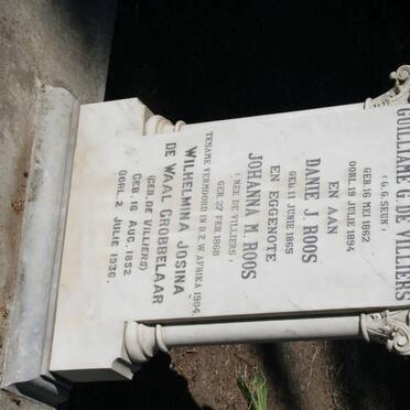 GROBBELAAR Wilhelmina Josina de Waal nee DE VILLIERS 1852-1936 :: DE VILLIERS Guilliame G. 1862-1894