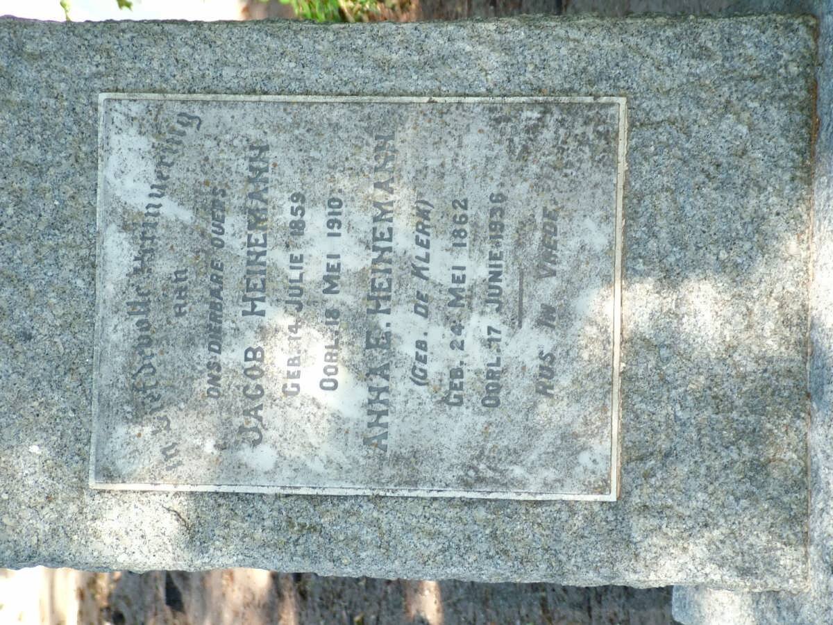 HEINEMANN Jacob 1859-1910 &amp; Anna E. DE KLERK 1862-1936
