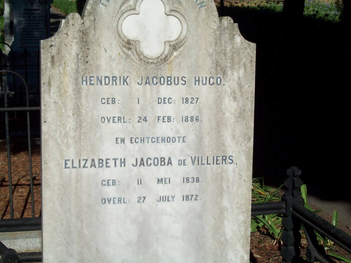 HUGO Hendrik Jacobus 1827-1886 &amp; Elizabeth Jacoba DE VILLIERS 1838-1872
