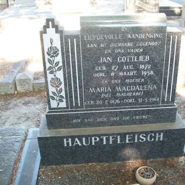 HAUPTFLEISCH Jan Gottlieb 1872-1958 &amp; Maria Magdalena MALHERBE 1876-1964