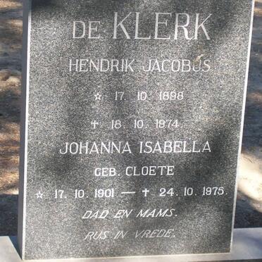 KLERK Hendrik Jacobus, de 1898-1974 &amp; Johanna Isabella CLOETE 1901-1975