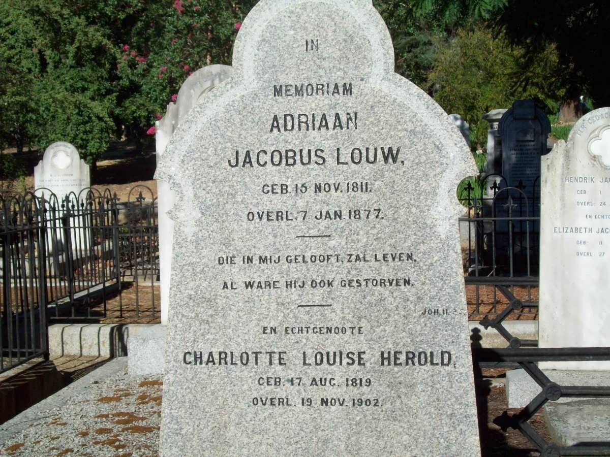 LOUW Adriaan Jacobus 1811-1877 &amp; Charlotte Louise HEROLD 1819-1902