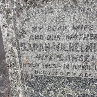 SACKETT Sarah Wilhelmina nee LANGE 1905-1936
