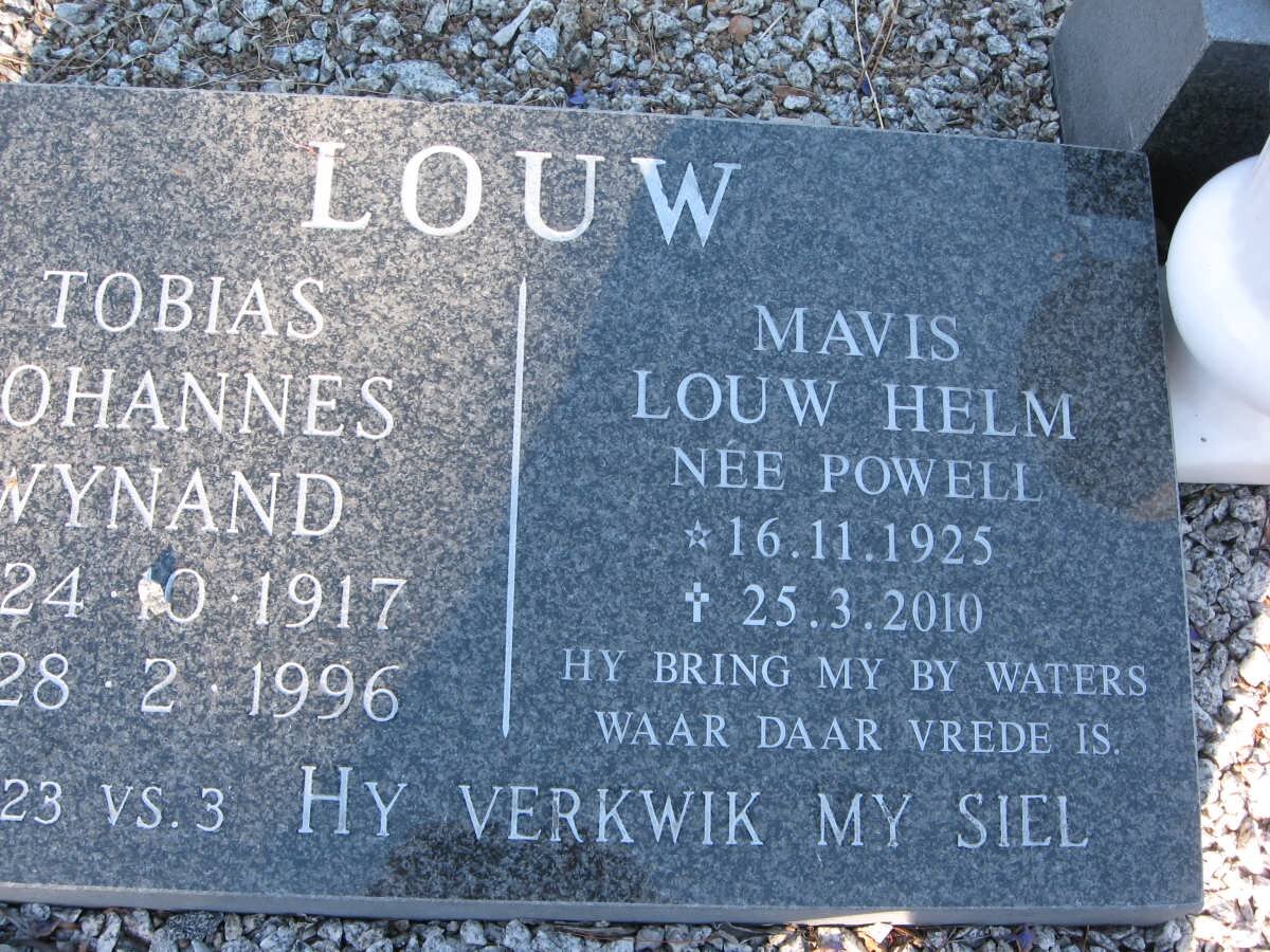 LOUW Tobias Johannes Wynand 1917-1996 &amp; Mavis Louw Helm nee POWELL 1925-2010