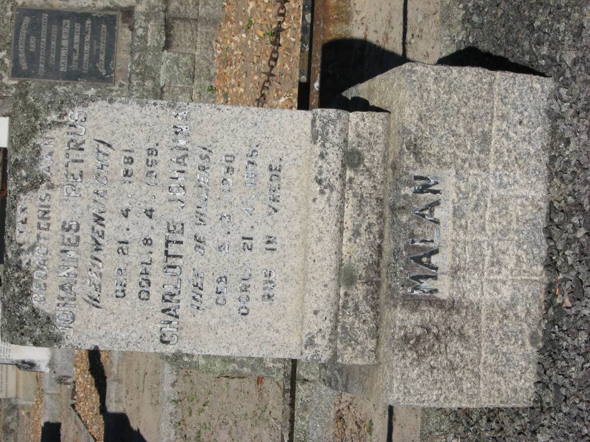 MALAN Johannes Petrus 1881-1959 &amp; Charlotte Johanna DE VILLIERS 1880-1975