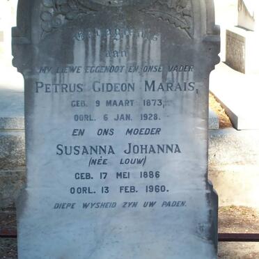 MARAIS Petrus Gideon 1873-1928 &amp; Susanna Johanna LOUW 1886-1960