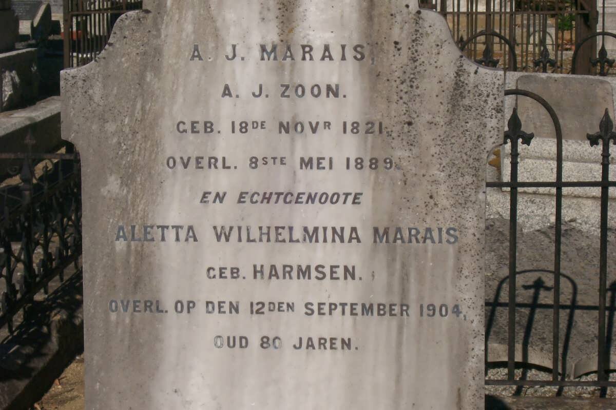 MARAIS A.J. 1821-1889 &amp; Aletta Wilhelmina HARMSEN -1904