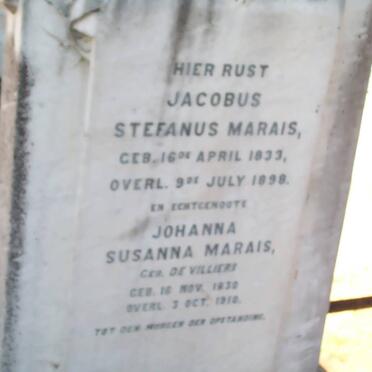 MARAIS Jacobus Stefanus 1833-1898 &amp; Johanna Susanna  DE VILLIERS 1830-1910