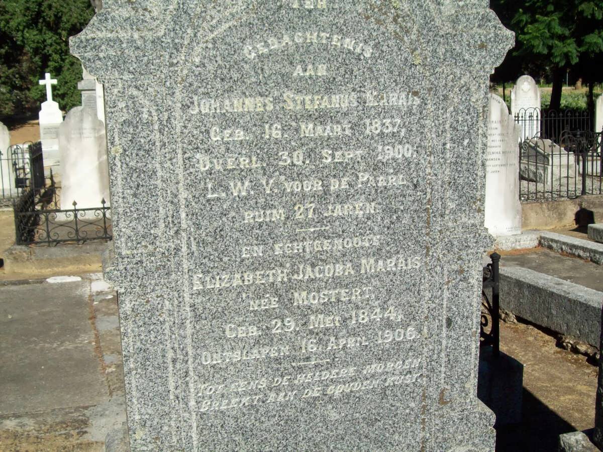 MARAIS Johannes Stefanus 1837-1900 &amp; Elizabeth Jacoba MOSTERT 1844-1906