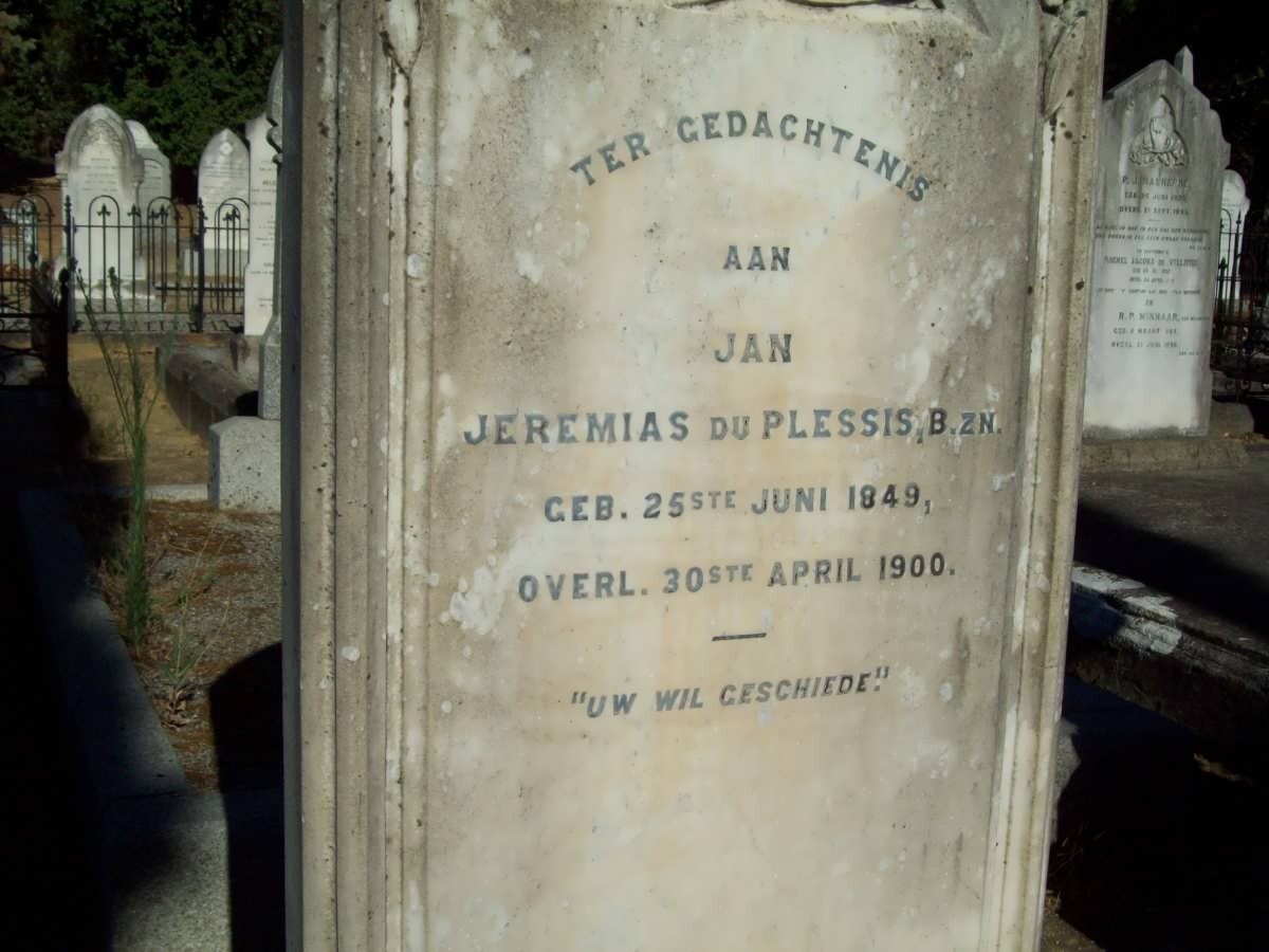 PLESSIS Jeremias, du 1849-1900
