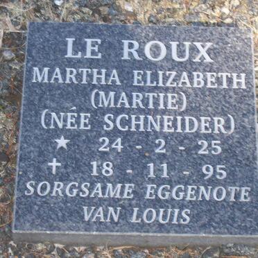 ROUX Martha Elizabeth, le nee SCHNEIDER 1925-1995