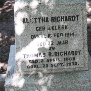 RICHARDT Thomas B. 1885-1933 &amp; Alettha DE KLERK -1914