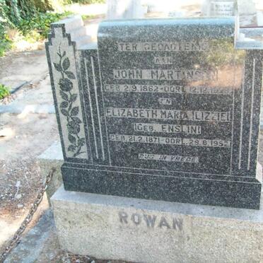 ROWAN John Martinson 1862-1929 &amp; Elizabeth Maria ENSLIN 1871-1952