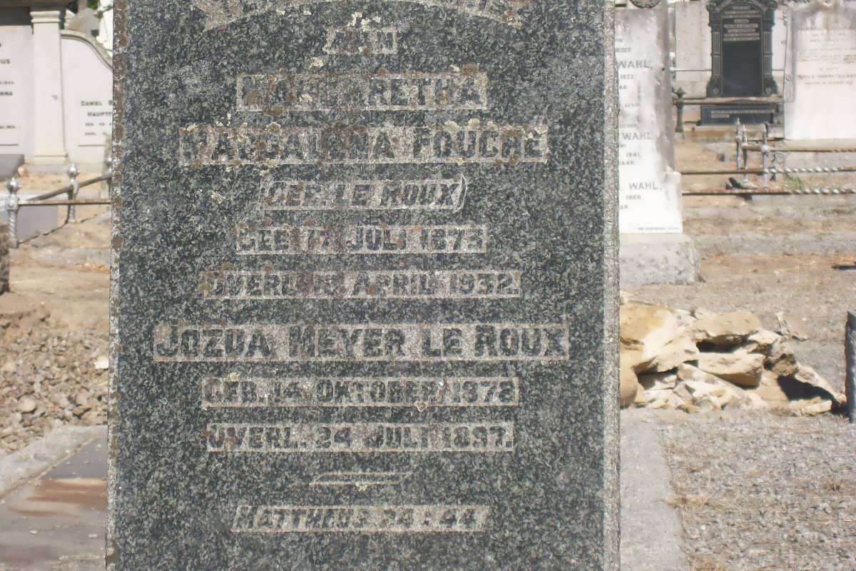 ROUX Jozua Meyer, le 1878-1897 :: FOUCHE Margaretha Magdalena nee LE ROUX 1873-1932