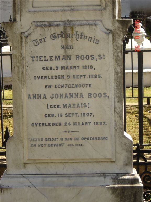 ROOS Tieleman 1810-1885 &amp; Anna Johanna MARAIS 1807-1887