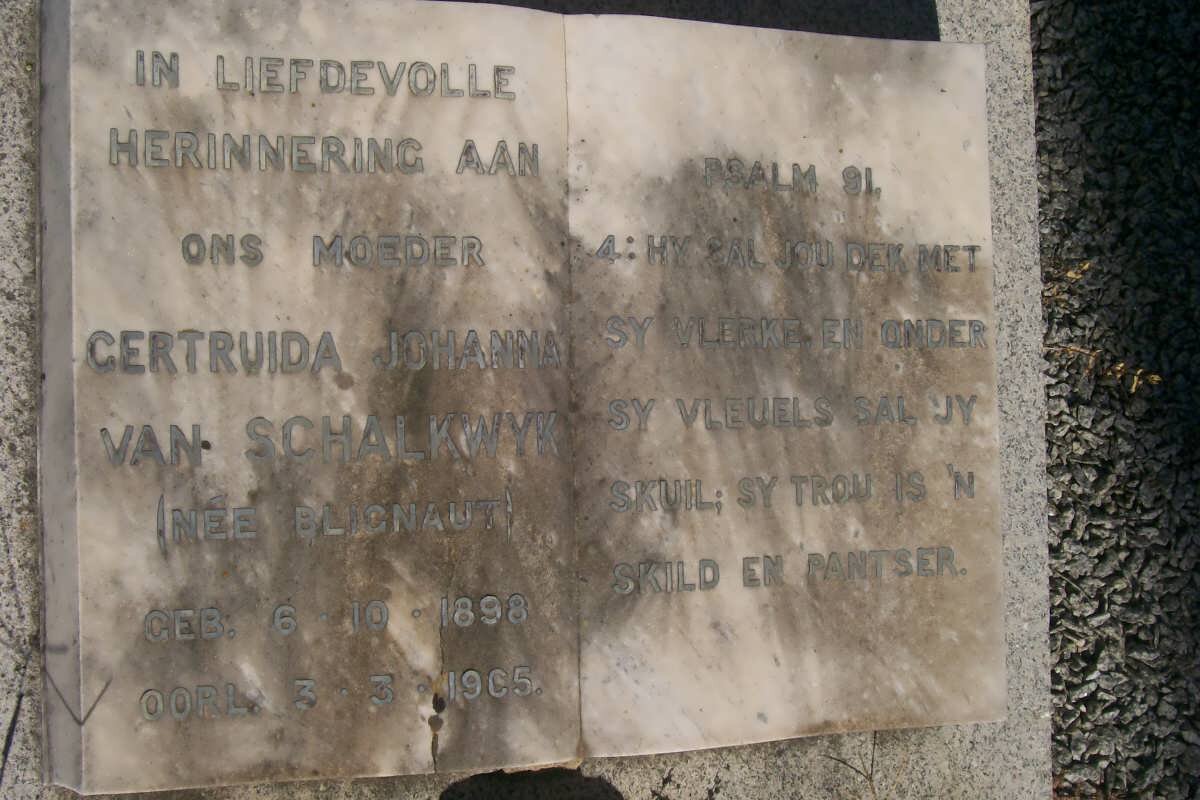 SCHALKWYK Gertruida Johanna, van nee BLIGNAUT 1898-1905