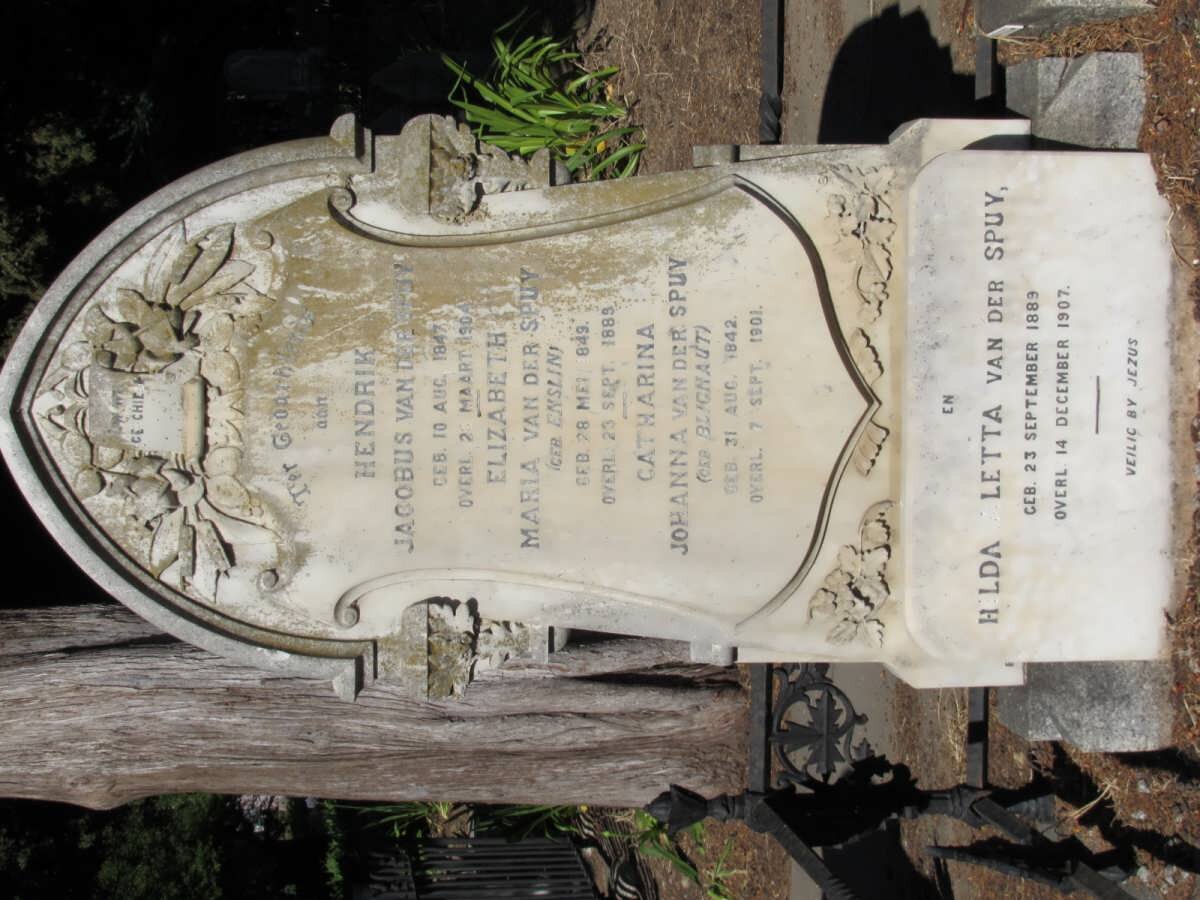 SPUY Hendrik Jacobus, van der -1904 &amp; Elizabeth Maria ENSLIN 1849-1889