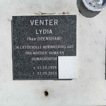 VENTER Lydia nee OPENSHAW 1925-2016
