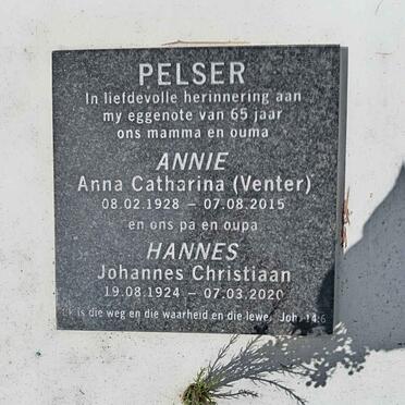 PELSER Johannes Christiaan 1924-2020 &amp; Anna Catharina VENTER 1928-2015