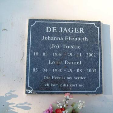 JAGER Louis Daniel, de 1930-2003 &amp; Johanna Elizabeth TROSKIE 1936-2002
