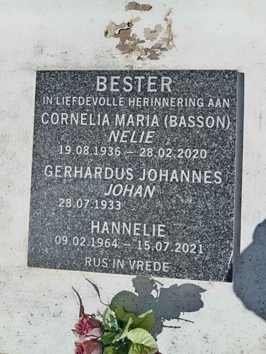 BESTER Gerhardus Johannes 1933- &amp; Cornelia Maria BASSON 1936-2020 :: BESTER Hannelie 1964-2021