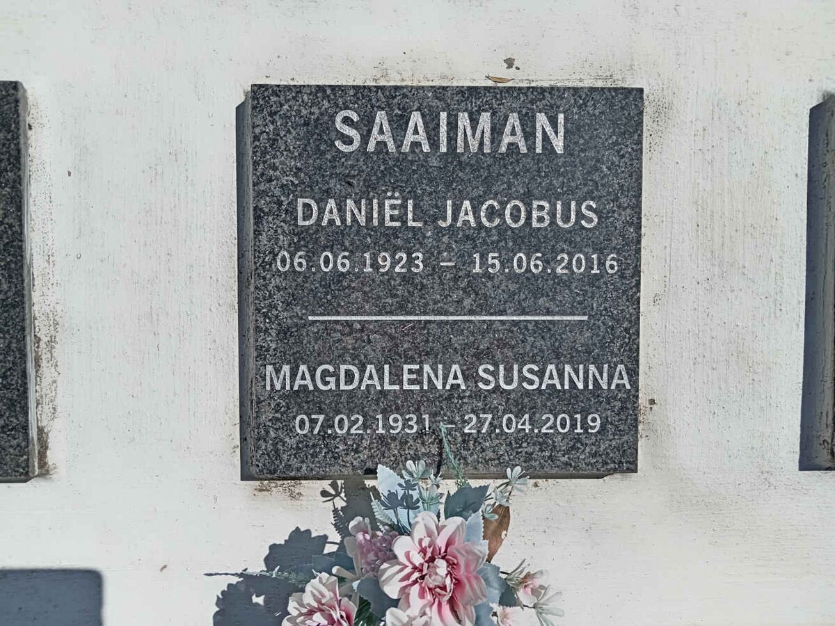 SAAIMAN Daniel Jacobus 1923-2016 &amp; Magdalena Susanna 1931-2019