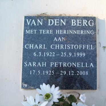 BERG Charl Christoffel, van den 1922-1999 &amp; Sarah Petronella 1925-2008