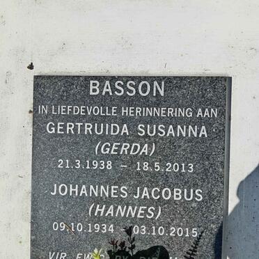 BASSON Johannes Jacobus 1934-2015 &amp; Gertruida Susanna 1938-2013