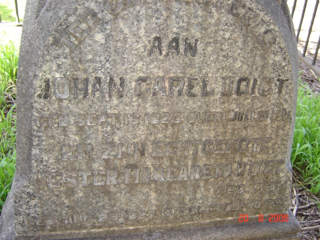 VOIGT Johan Carel 1825-1911 &amp; Hester Margareta THOM 1827-1852