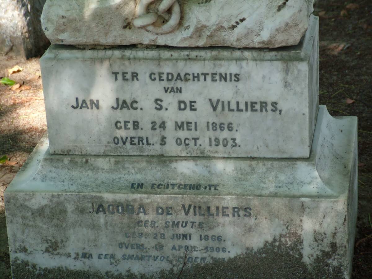 VILLIERS Jan Jac. S., de 1866-1903 &amp; Jacoba SMUTS 1866-1906