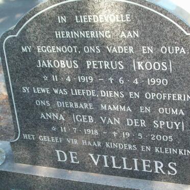 VILLIERS Jakobus Petrus, de 1919-1990 &amp; Anna VAN DER SPUY 1918-2005