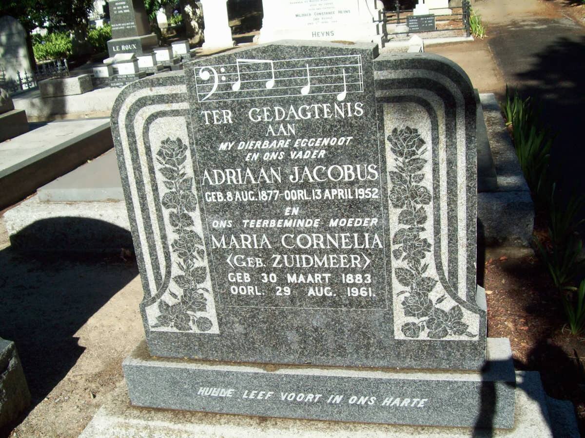 VILLIERS Adriaan Jacobus, de 1877-1952 &amp; Maria Cornelia ZUIDMEER 1883-1961