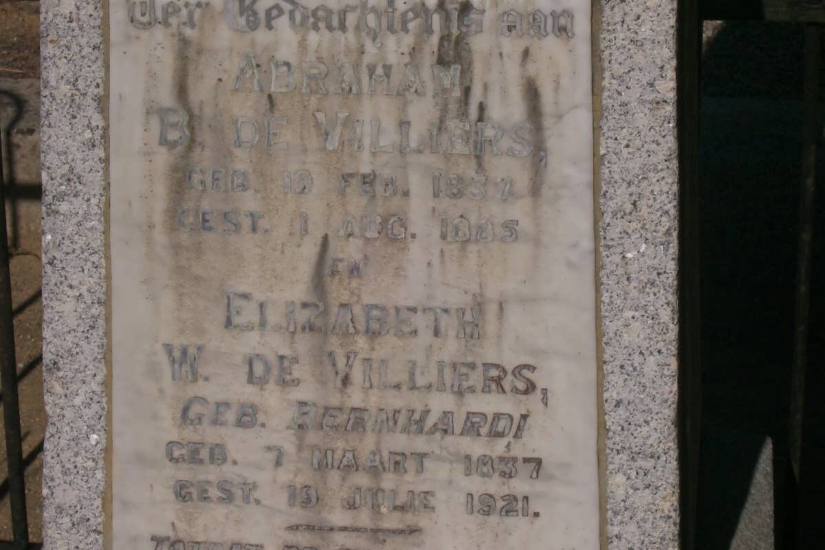 VILLIERS Abraham B., de 1837-1885 &amp; Elizabeth W. BERNHARDI 1837-1921