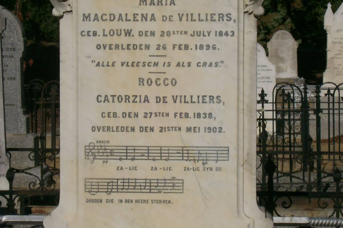 VILLIERS Rocco Catarozia, de 1838-1902 &amp; Maria Magdalena LOUW 1843-1896