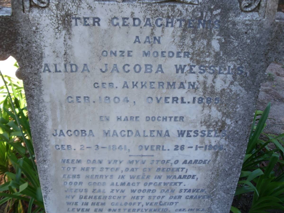WESSELS Alida Jacoba nee AKKERMAN 1804-1885 :: WESSELS Jacoba Magdalena 1841-1908