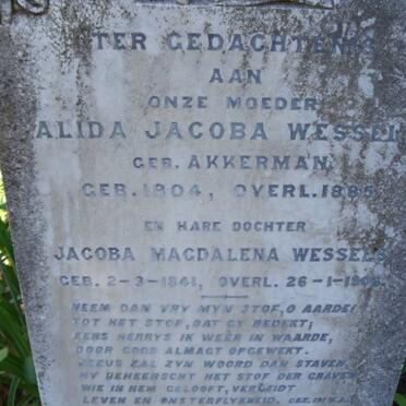 WESSELS Alida Jacoba nee AKKERMAN 1804-1885 :: WESSELS Jacoba Magdalena 1841-1908