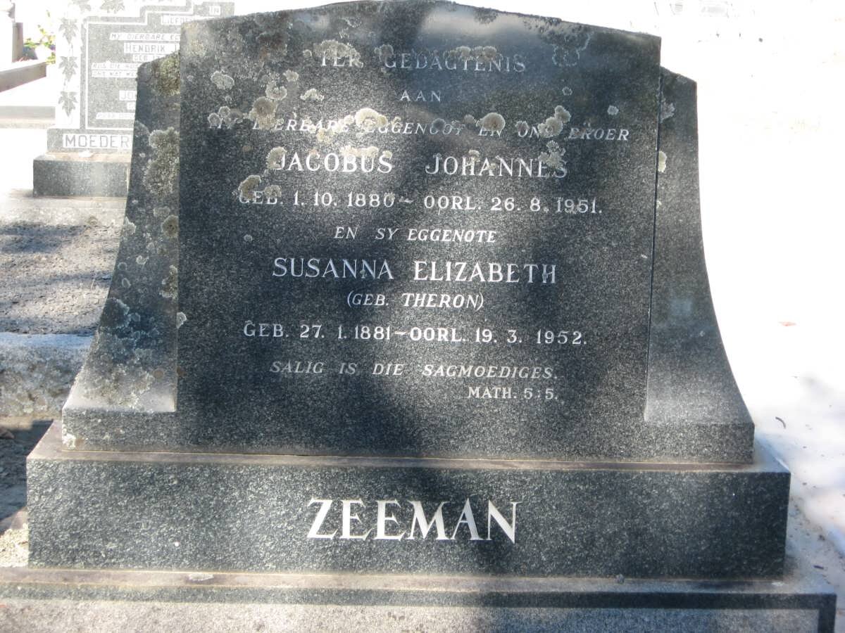 ZEEMAN Jacobus Johannes 1880-1951 &amp; Susanna Elizabeth THERON 1881-1952