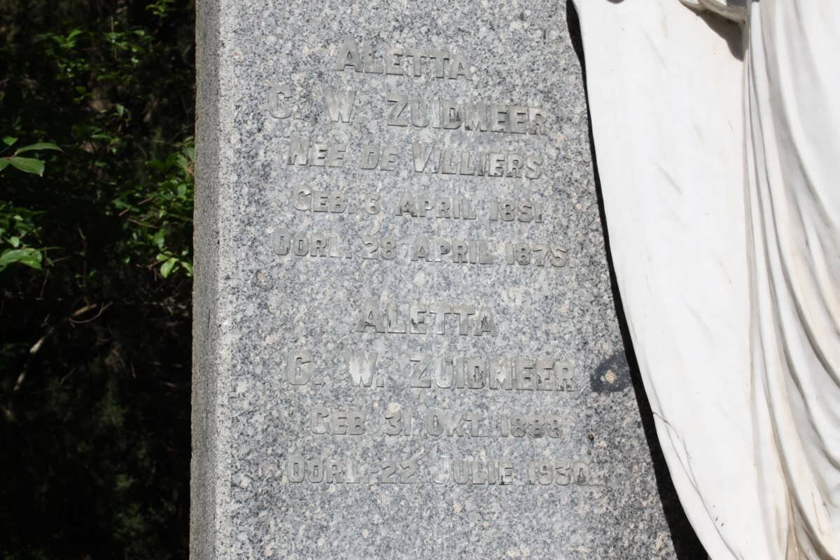 ZUIDMEER Aletta C.W. nee DE VILLIERS 1851-1875 :: ZUIDMEER Aletta C.W. 1888-1930