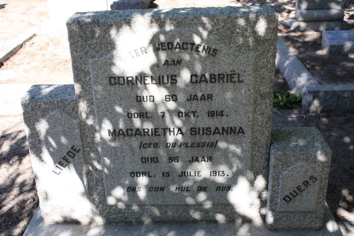 ? Cornelius Gabriël -1914 &amp; Magarietha Susanna DU PLESSIS -1913