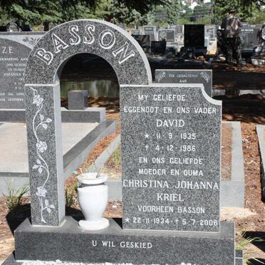 BASSON David 1935-1986 &amp; Christina Johanna formerly BASSON nee KRIEL1934-2006