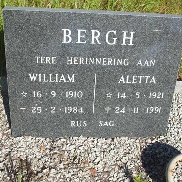 BERGH William 1910-1984 &amp; Aletta 1921-1991