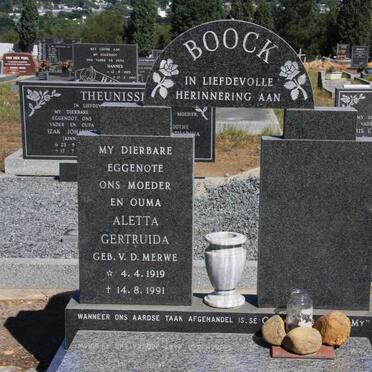 BOOCK Aletta Gertruida nee V.D. MERWE 1919-1991