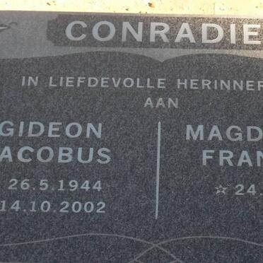 CONRADIE Gideon Jacobus 1944-2002 &amp; Magdalena Fransina 1951-
