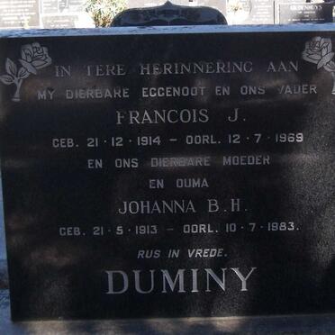 DUMINY Francois J. 1914-1969 &amp; Johanna B.H. 1913-1983