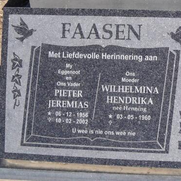 FAASEN Pieter Jeremias 1956-2002 &amp; Wilhelmina Hendrika HENNING 1960-