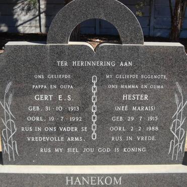 HANEKOM Gert E.S. 1913-1992 &amp; Hester MARAIS 1915-1988