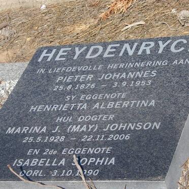 HEYDENRYCH Pieter J. 1876-1953 &amp; Henrietta Albertina &amp; Isabella Sophia :: JOHNSON Marina J. nee HEYDENRYCH 1928-2006